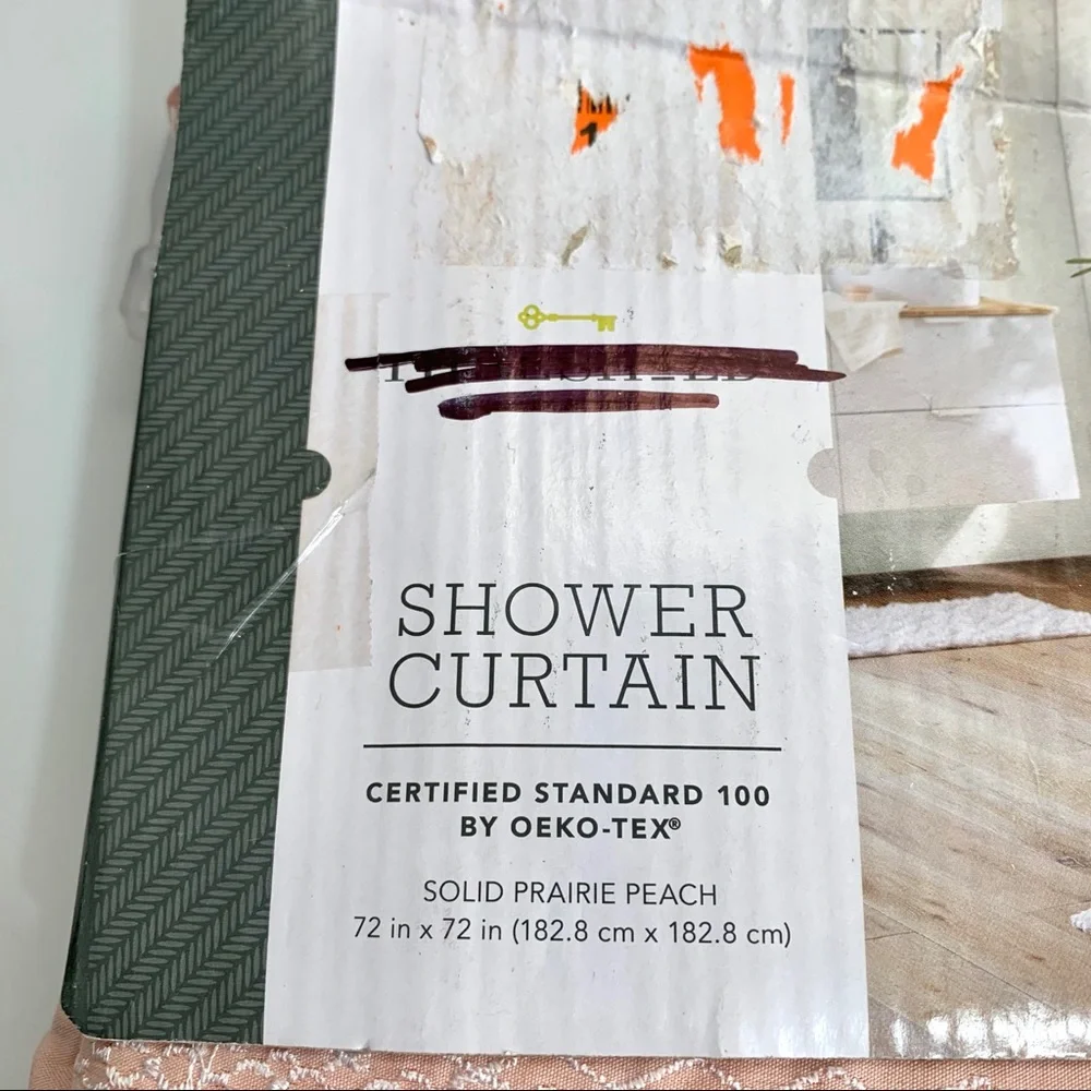 Threshold Peach / White Embroidery Shower Curtain